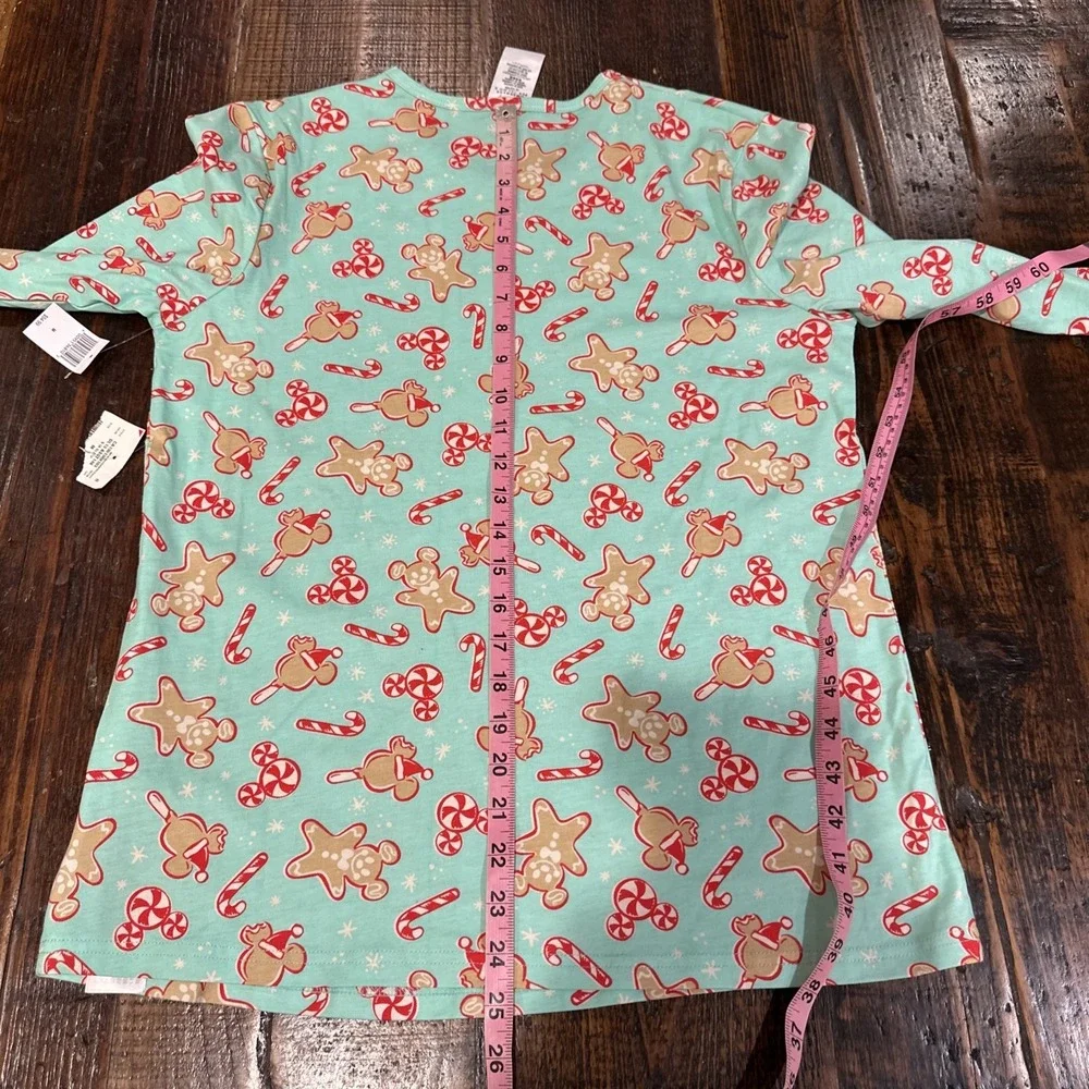 Disney gingerbread and candy Mickey Mouse Bars adult Christmas pajama Top NWT M - Picture 3 of 3